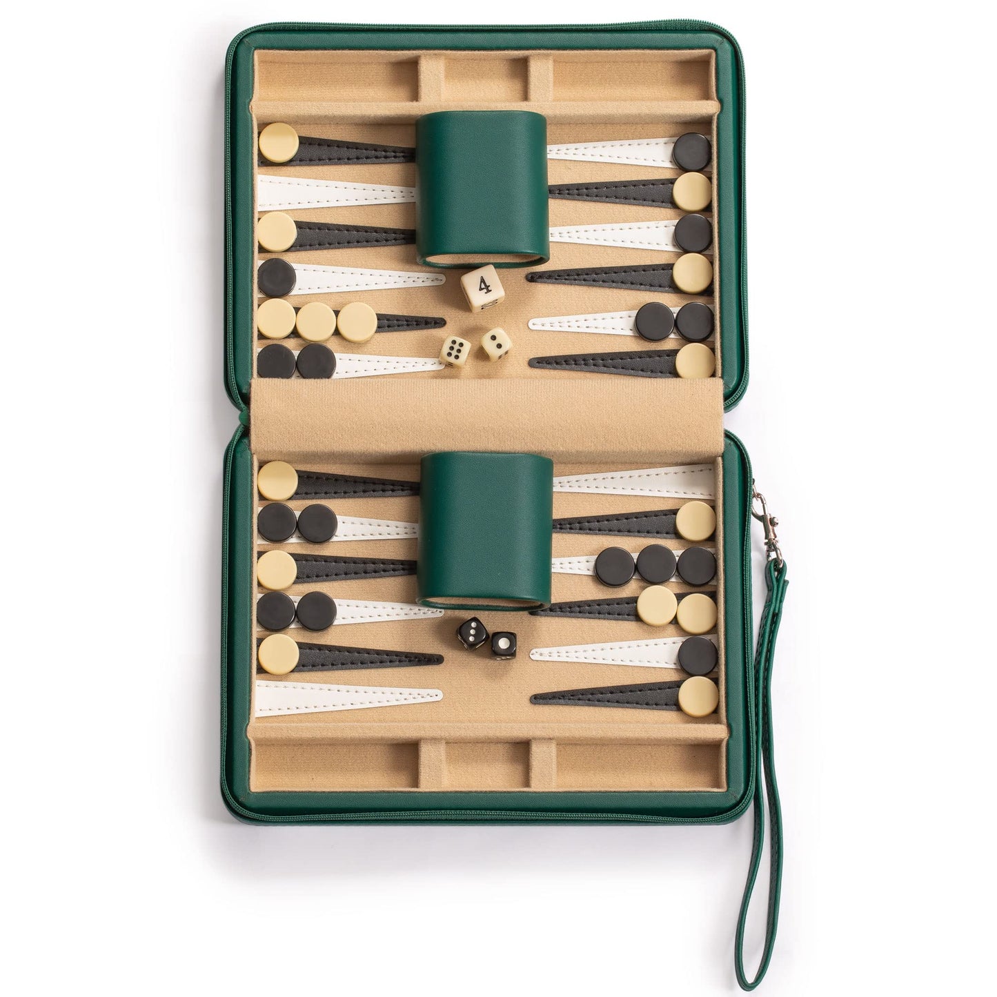 Yellow Mountain Imports Backgammon Mini Game Set - 9-inch Magnetic Checkers in Green Faux Leather Case - Travel Size HZ-BG005-A