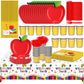 97 Pcs Back to School Decoration Red Apple Paper Plates Set First Day of School Party Supplies Yellow Paper Cups Book Napkins Di