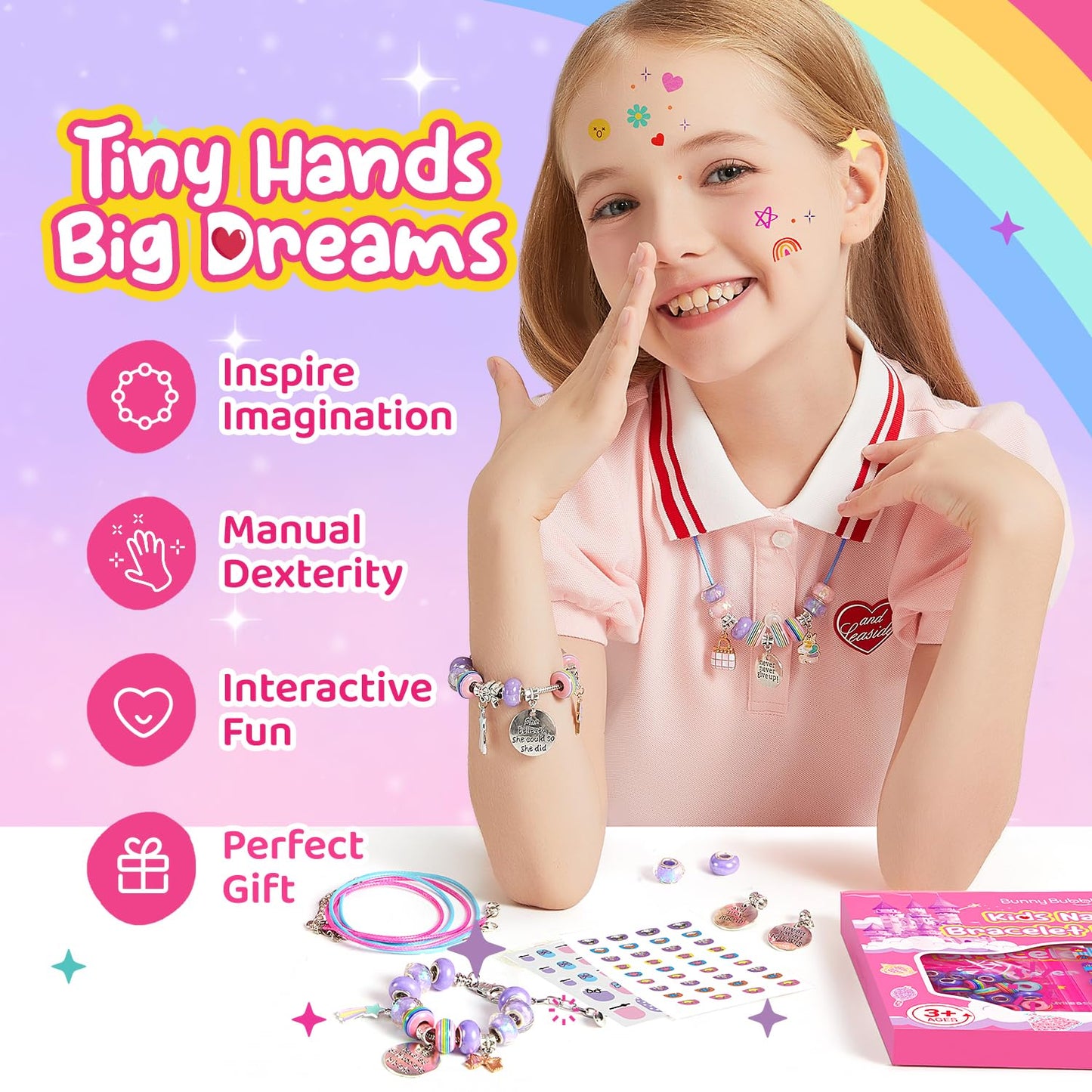 Kids Toys Bracelet Making Kit, Kid Make Up Kits for Kid Age 4-12 Jewelry Beads Toy Set, Preschool Toddler Girls Makeup Charms Se