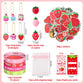 Haooryx 110PCS Strawberry Theme Party Favors Fruit Mochi Toys Berry Sweet Rubber Bracelet Acrylic Strawberry Scrapbook Stickers