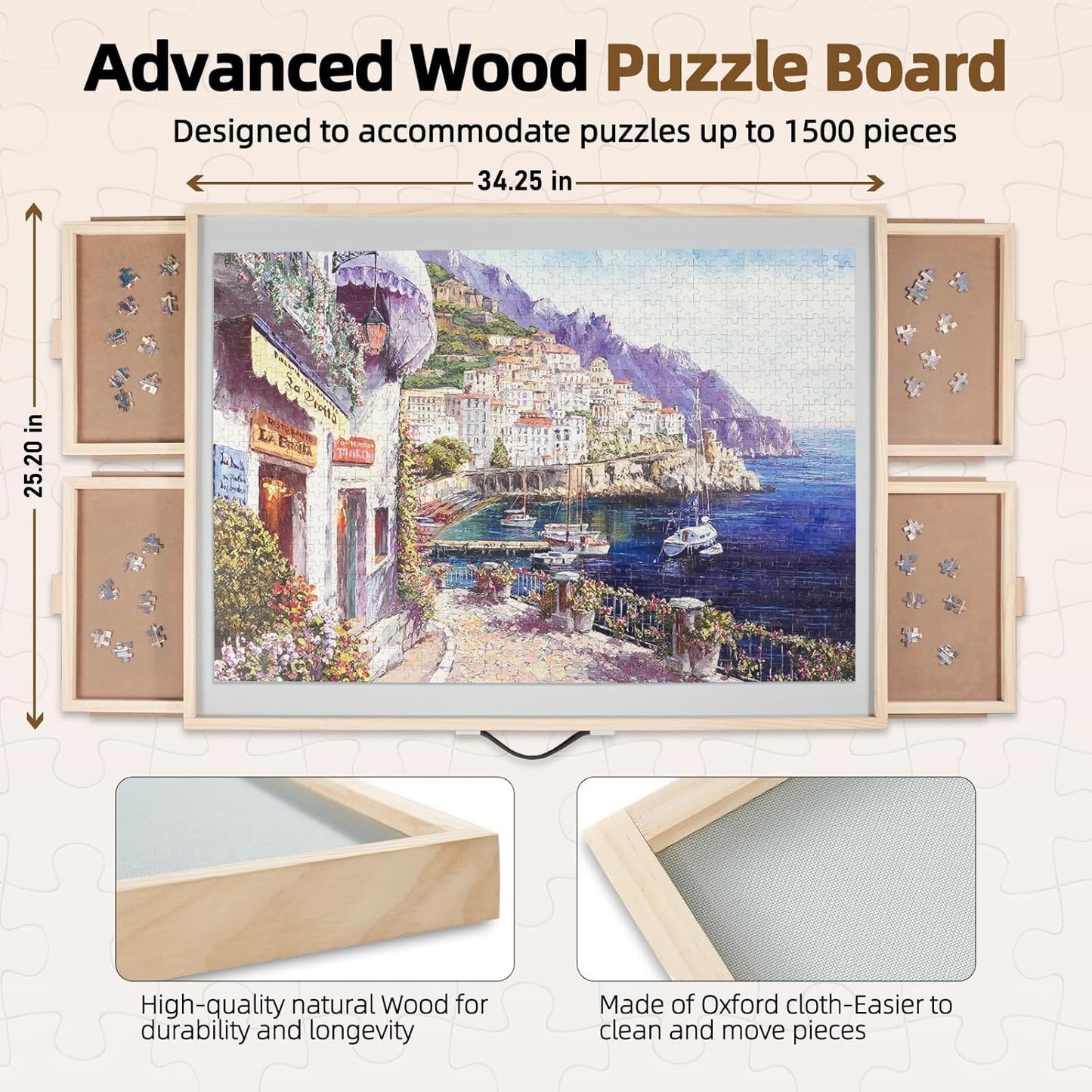 All4Jig 2-In-1 Tilting & Rotating Puzzle Board For Adults Gifts, Wooden Jigsaw Puzzle Table With 4 Drawers, Portable Puzzle Tabl