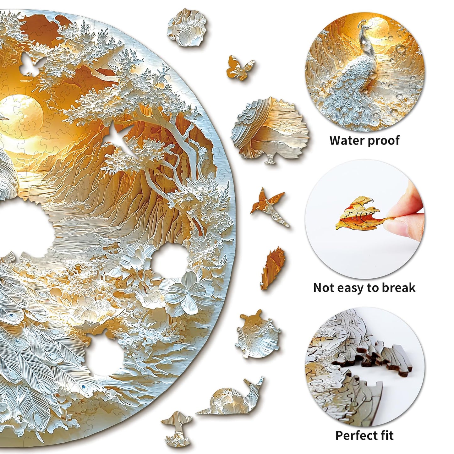 KAAYEE Wooden Puzzles for mature-themeds  Beautiful Peacock Wooden Jigsaw Puzzle Unique Shape Wood Puzzle mature-themed  3D Visual Effect Birthday Gifts for Puzzle Lovers Family Games (XL-17.2 * 17.2 in-423pcs)