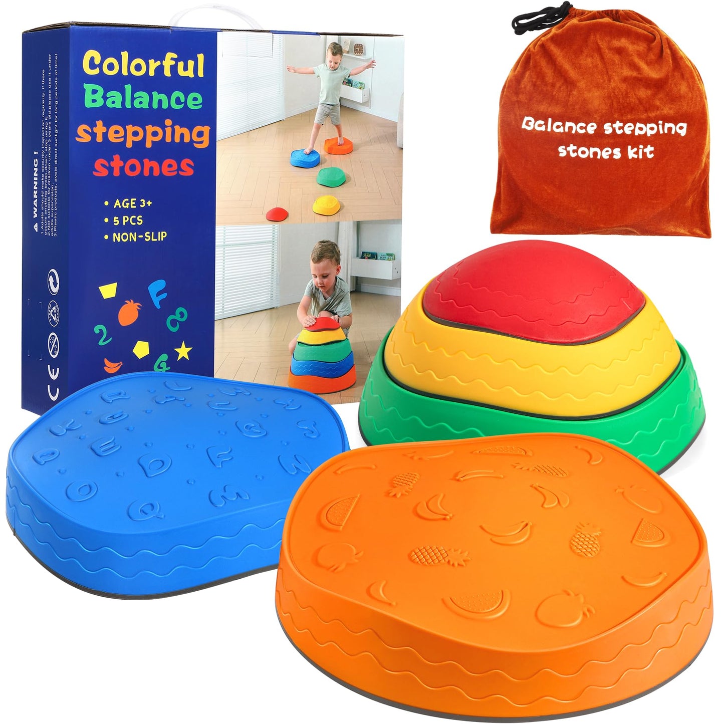 Astrell Stepping Stones For Kids - Colourful Durable Non-Slip Toddler Stepping Stones Outdoor Play - Balance Beam For Kids, Indo