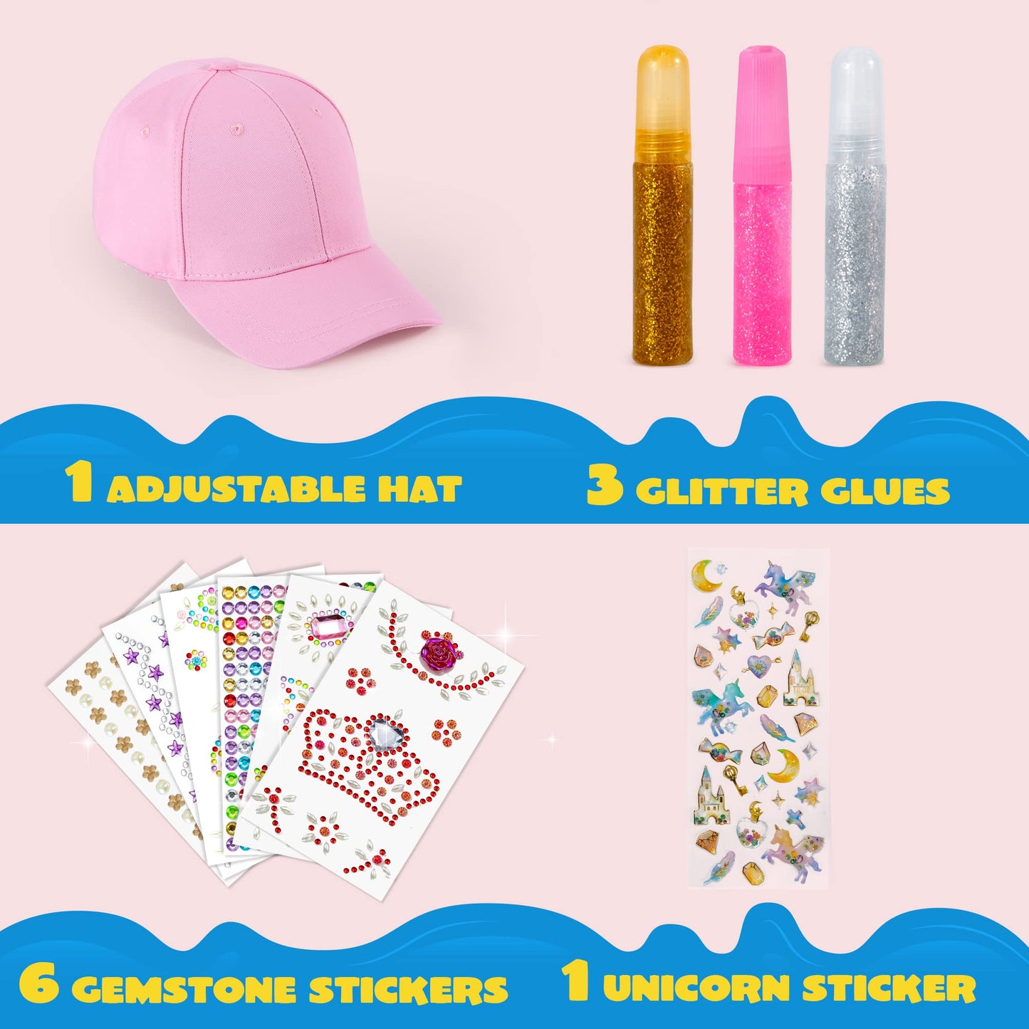 Klever Kits Decorate Your Own Baseball Cap with 7 Sheets Gems Stickers, Art & Crafts Kit for Kids, Fun Creative DIY Toys for Kid