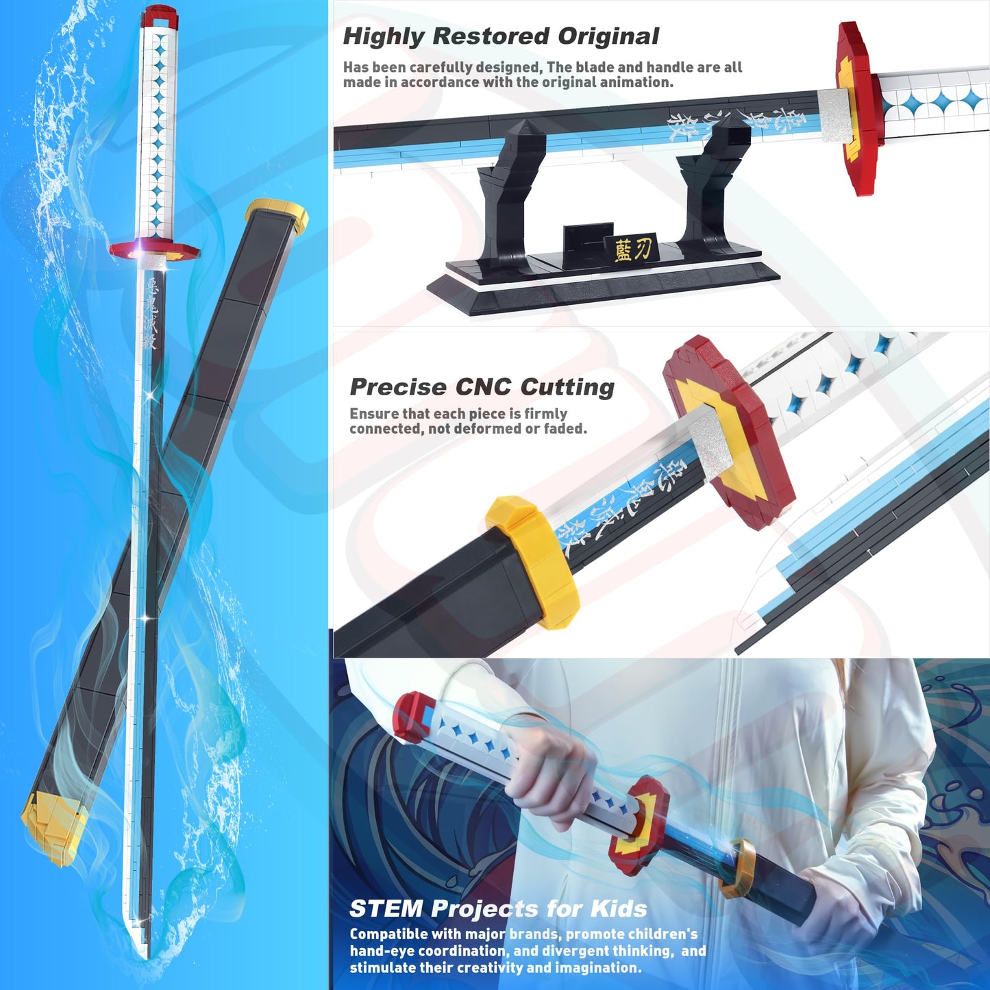 Jorumo Demon Slayer decorative replica blades Building Sets for mature-themeds and Kids  39in Tomioka Giyuu decorative replica blade Building Block with Scabbard and Stand  Anime decorative replica blade Building Toy Katana Demon Slayer Gift  768 Pcs