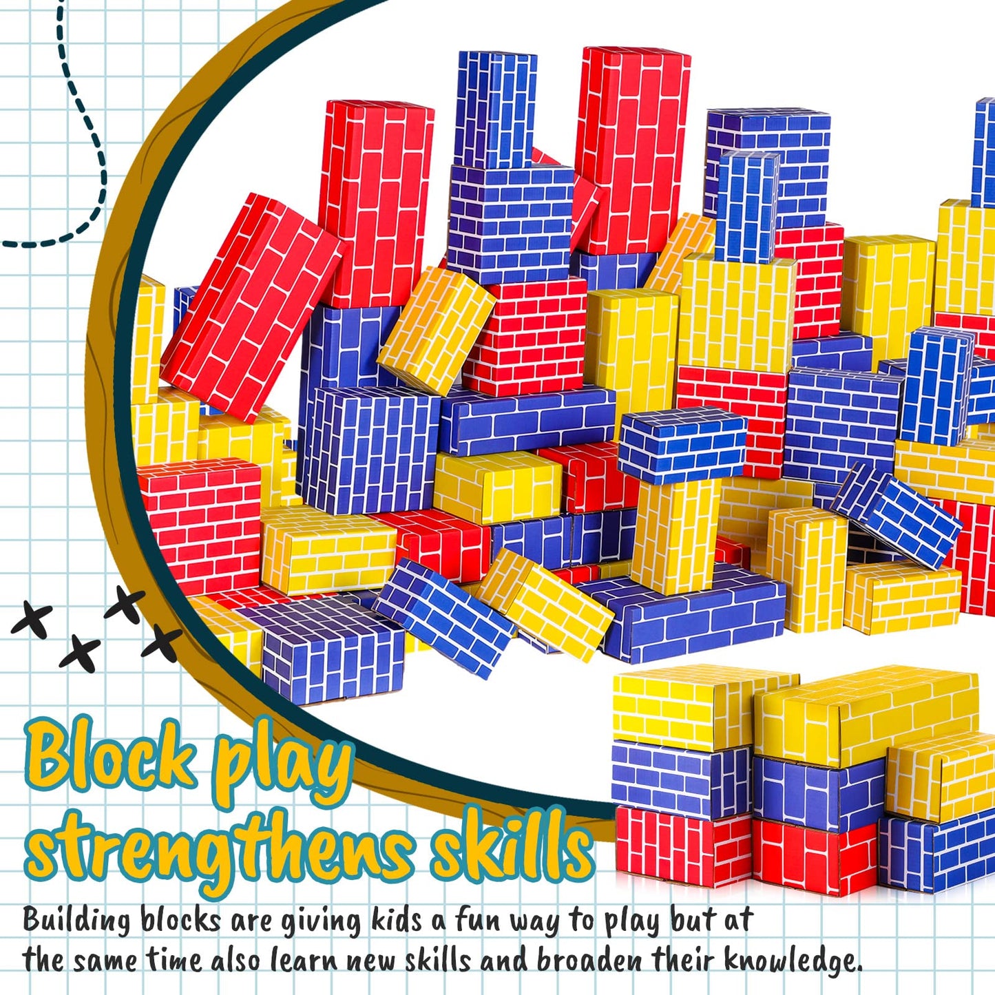 Nuanchu 60 Pcs Cardboard Building Blocks Large Cardboard Blocks For Kids Jumbo Square And Rectangle Thick Cardboard Pretend Bric