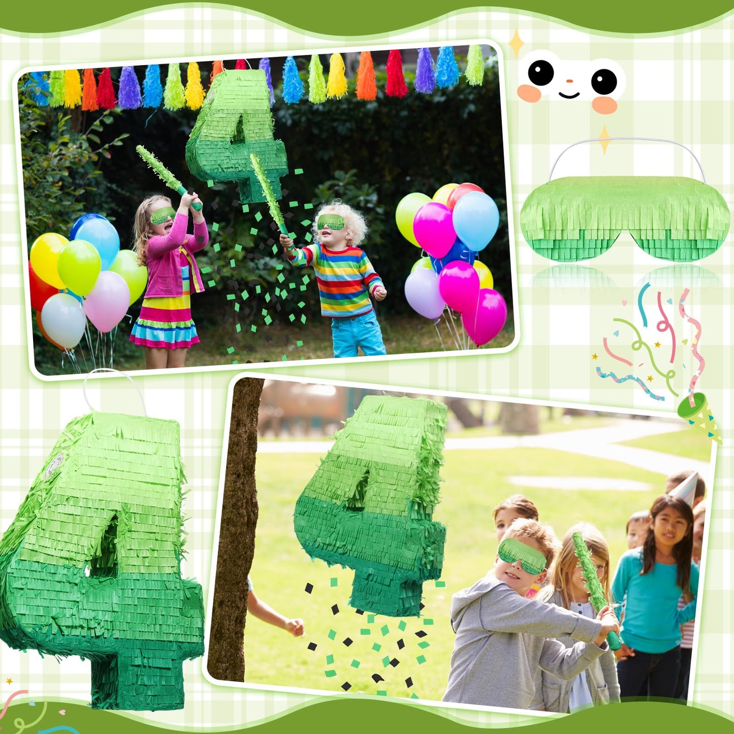 WinnerWhy Number Piata Decorations 16 Inch Gradient Green Number Piata with Blindfold Stick and Confetti for Birthday Baby Showe