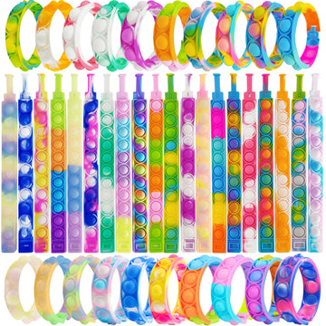 120 Pcs Pop Bracelet Bubble Fidget Sensory Toys For Party Favors, Hand Finger Wristband Bulk For Classroom Prizes, Easter Egg Ba