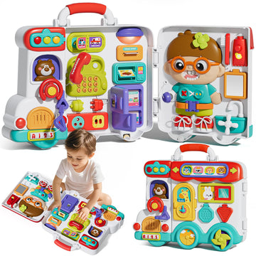 Busy Board Montessori Toys For 1 2 Year Old Boys Girls, Bilingual Learning Sensory Toys For Toddlers 1-3, Baby Musical Travel To