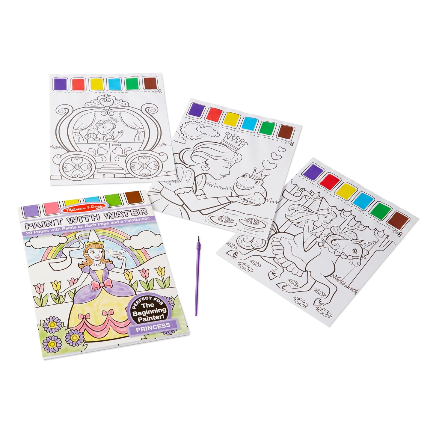 Melissa & Doug Paint With Water - Princess, 20 Perforated Pages With Spillproof Palettes