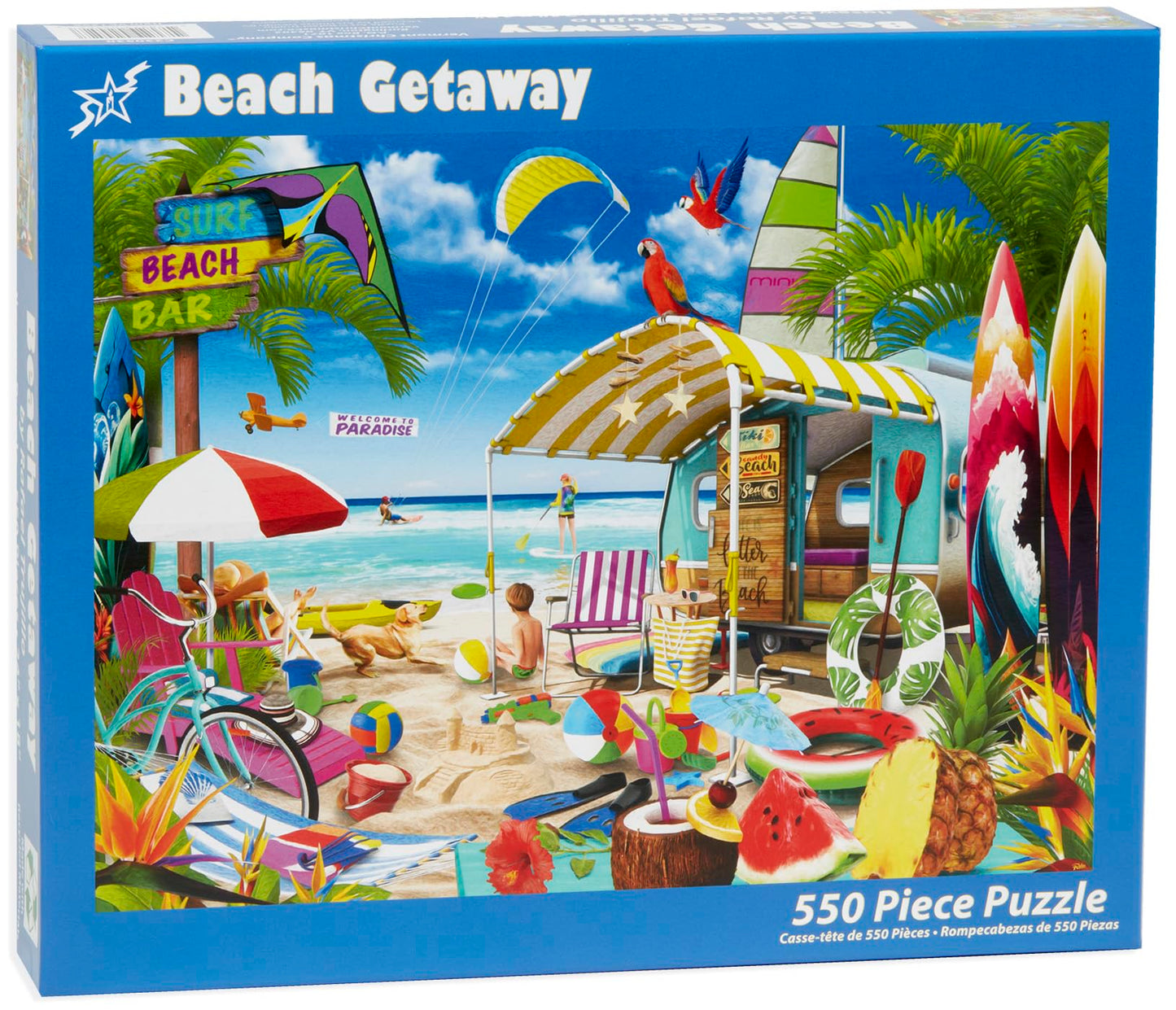 Vermont Christmas Company Beach Getaway Jigsaw Puzzle 550 Piece - Fully Interlocking And Randomly Shaped Pieces - 24' X 18'