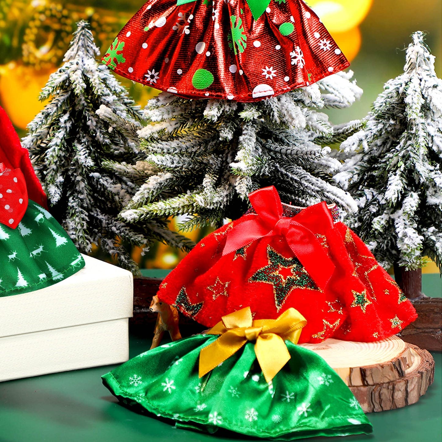 6 Pieces Santa Clothing Elf Dance Skirt Set Christmas Elf Skirts For Christmas Doll Holiday Decorations (Not Include Doll)(Stylish Style)