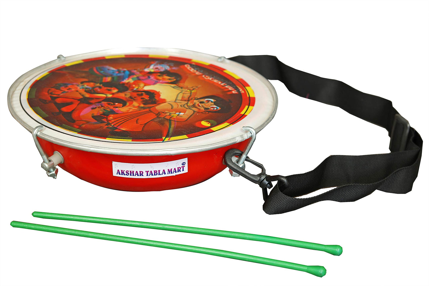 Akshar Tabla Mart Plastic Baby Tasa Nagara Dhol With Belt Stick Use For 1 To 5 Year Kids