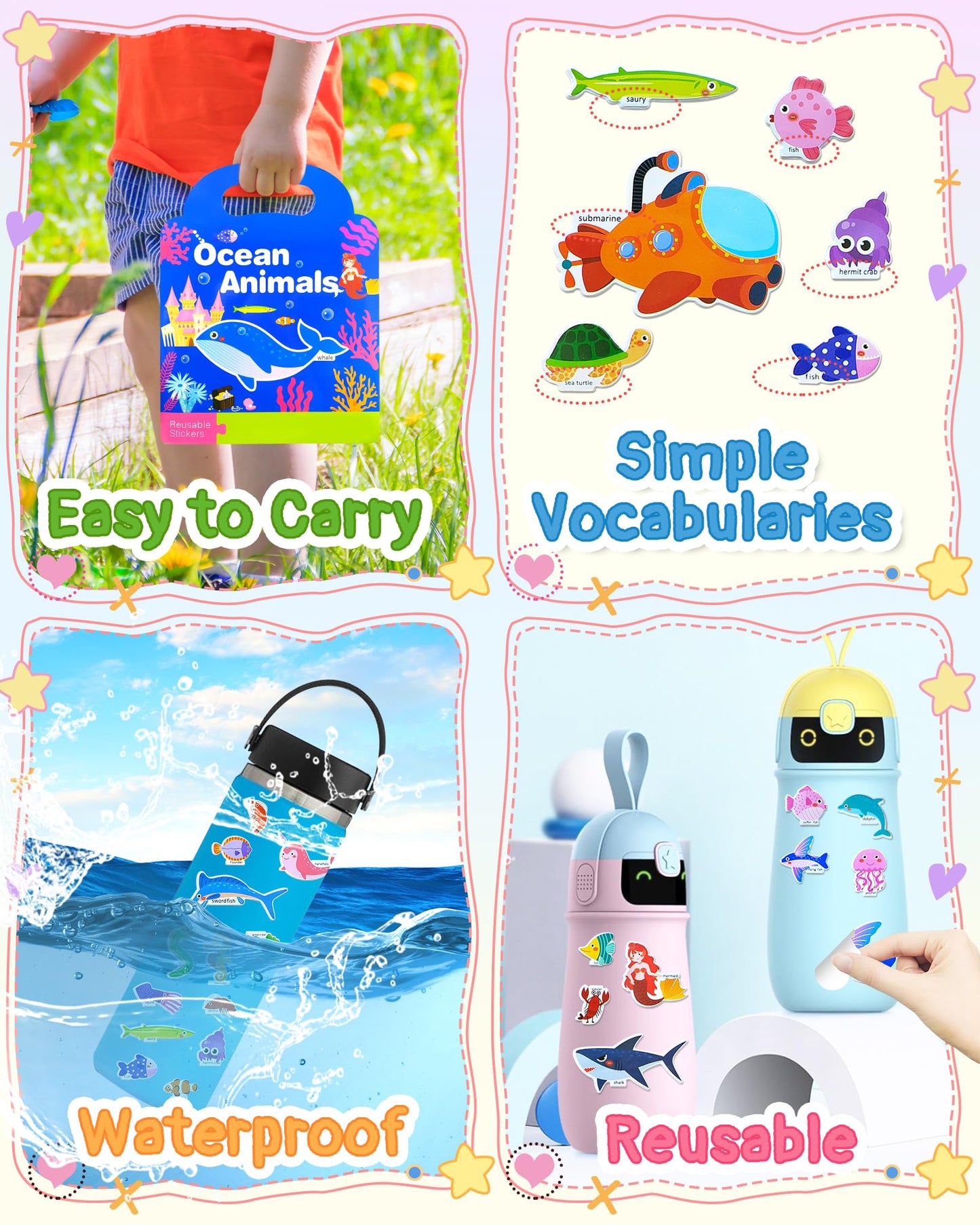 Benresive Reusable Sticker Books For Kids 2-4, Sticker Books For Toddlers 1-3, Toddler Sticker Book Age 2-4, Toddler Travel Toys Activities Crafts Gifts - Ocean Sticker Book