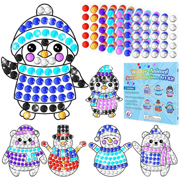 Qyeahkj 6 Pcs Winter Craft for Kids DIY Diamond Suncatcher Gem Christmas Animal Shape Arts and Crafts Suncatcher Kits Penguin Sn