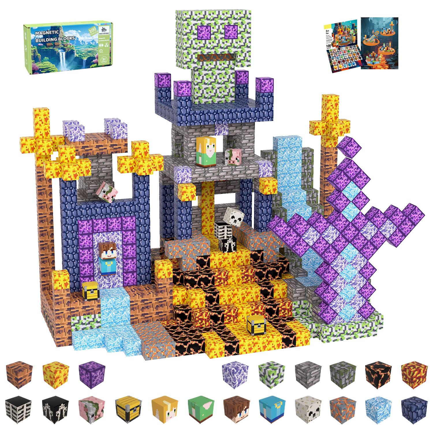 Magnetic Blocks  Magnetic Tiles Building Blocks  Magnet Cubes STEM Sensory Game Toys Christmas Birthday Gifts for Kids Boys Girls Age 3+ (decorative replica blade)
