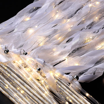 Unittype Wedding Wands Ribbon Streamers with Bells LED Fairy Light up Silk Fairy Wand Glow in The Dark Flashing Lace Stick for W