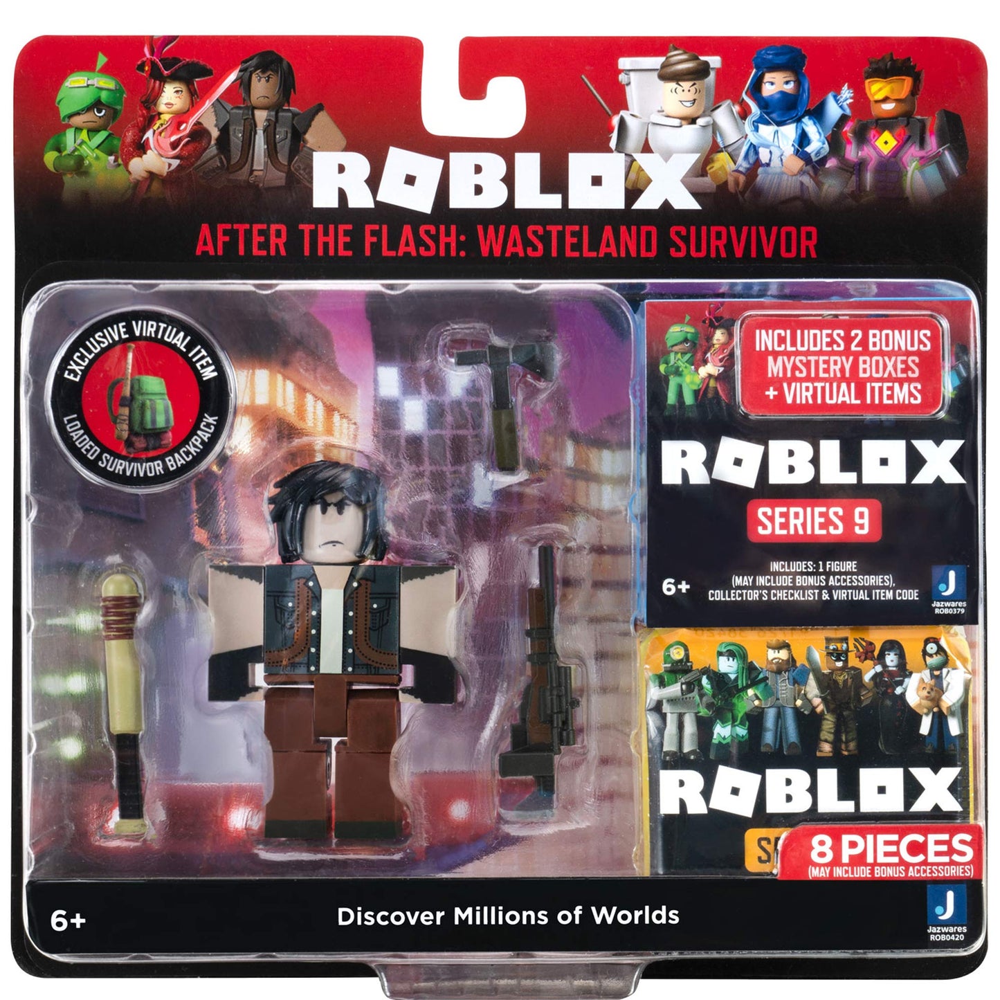 Roblox Action Collection - After The Flash: Wasteland Survivor Figure Pack + Two Mystery Figure Bundle [Includes 3 limited availability Virtual Items]
