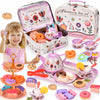 Lajeje 52-Piece Tea Party Set for Little Girls, Pretend Kitchen Toy for Kids 3 4 5 6 Year Old, Girls Toys with Tin Tea Set, Dess