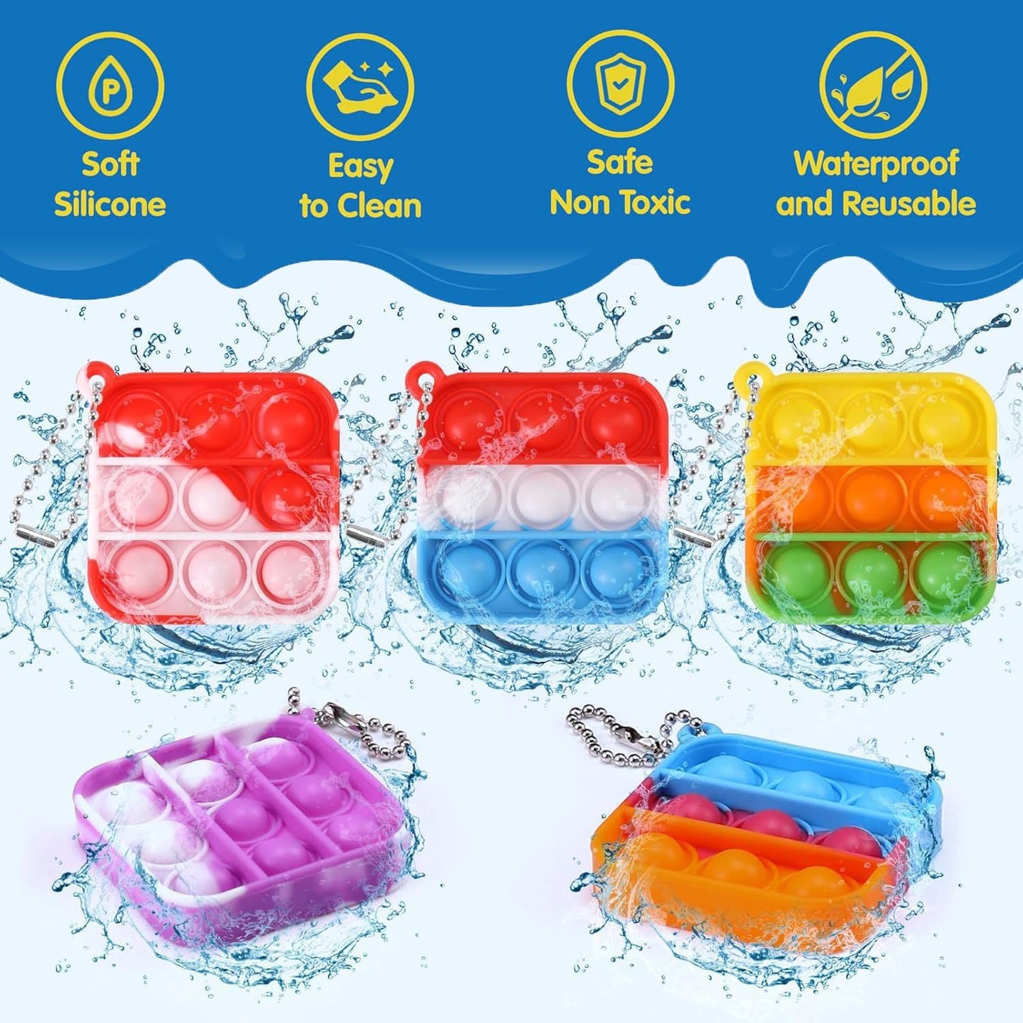 30 Square Mini Pop Keychain Bulk Party Favors Fidget Toys Bulk for Boy Girl mature-themed Fidgets Packs Sensory Stress Bauble Christmas Easter Birthday Party Supplies Goodie Bag Stuffer Classroom