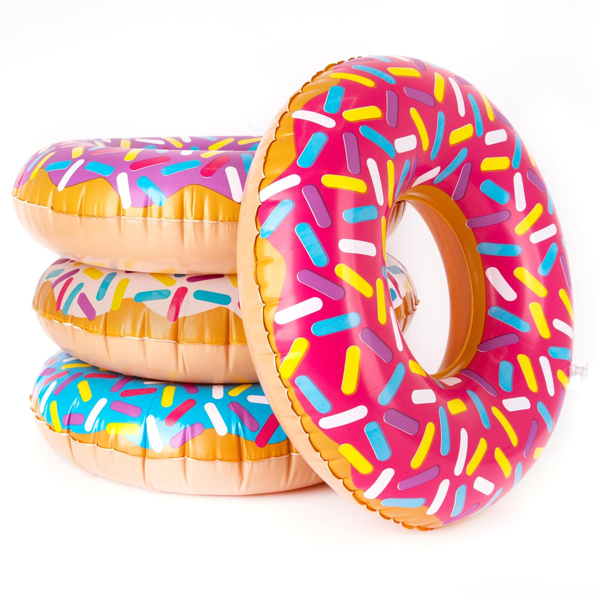Inflatable Donut Pool Float For Kids, (Pack Of 4) Colorful Sprinkle Donut Inflatables Tube In Assorted Designs, For Summer & Beach, Donut Birthday Party Decorations, Durable Water Pool Toys For Kids