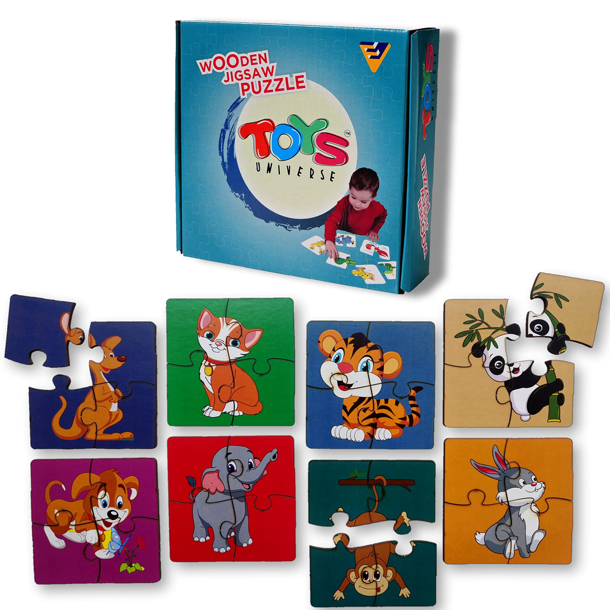 Toys Universe Wooden Puzzle Games | Animal Theme Jigsaw Puzzle Kit for 2 Year+ Kids | Brain Booster Educational Toys (4 Piece Pu