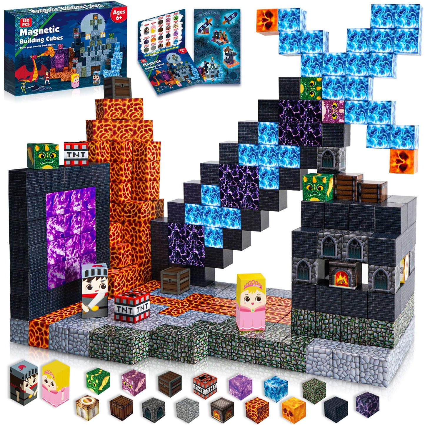 Magnetic Blocks - 150 PCS Build Magnet Dark Castle decorative replica blade Domain World - Magnetic Toys for Montessori Toddler Christmas Birthday Gifts - STEM Sensory Toys for 3 4 5 6 7 8 9 10 Year Old Boys & Girls