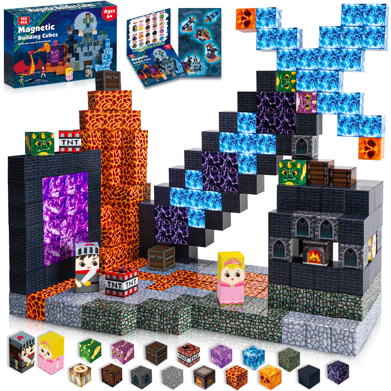 Magnetic Blocks - 150 PCS Build Magnet Dark Castle decorative replica blade Domain World - Magnetic Toys for Montessori Toddler Christmas Birthday Gifts - STEM Sensory Toys for 3 4 5 6 7 8 9 10 Year Old Boys & Girls