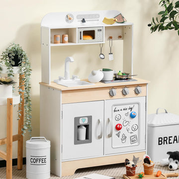 Sainsmart Jr. Wooden Play Kitchen For Kids - Premium Toddler Pretend Play Cooking Set - Includes Stove, Refrigerator, And Access