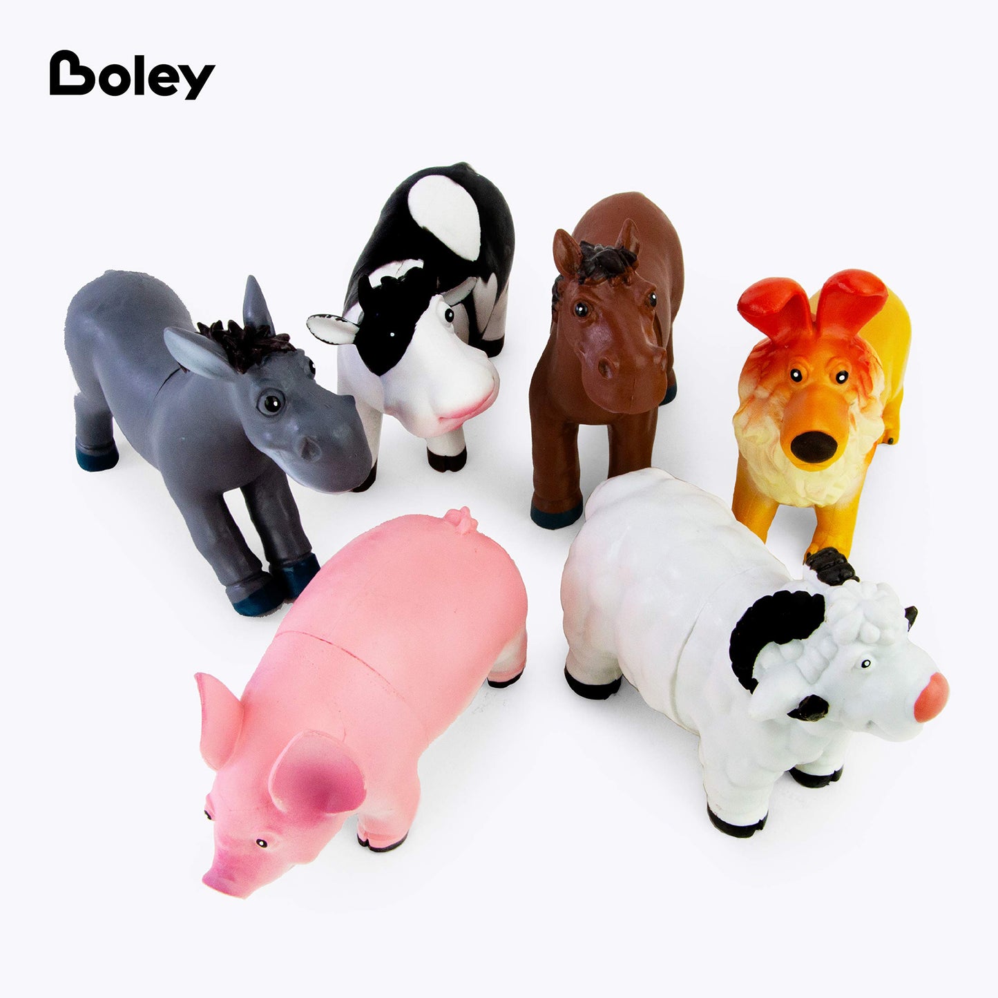 Boley Soft Farm Animal Toys - 6 Piece Assortment - Cute Plastic Figures for Kids Ages 3+ - 6 Pack Cartoon Farm Animals