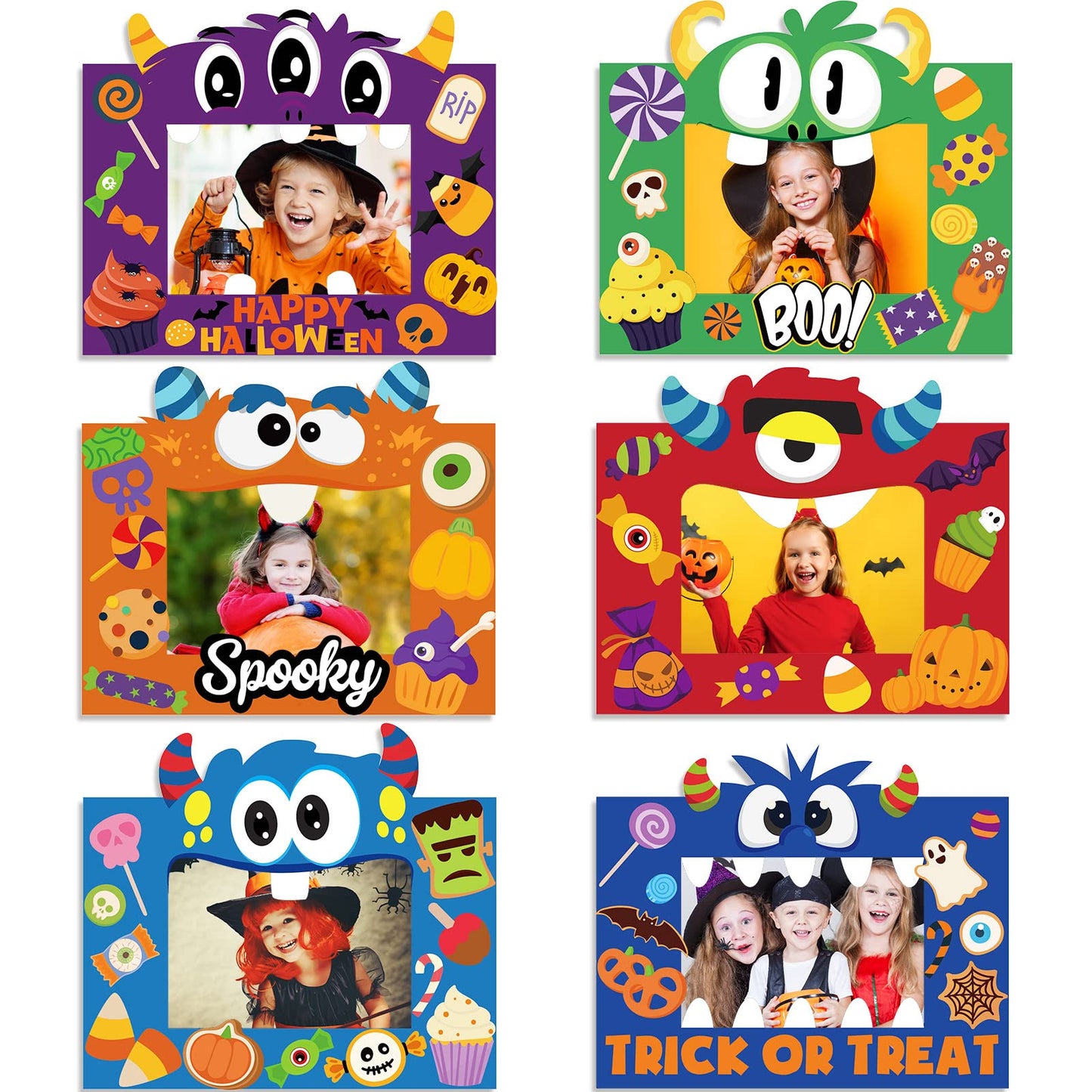 Funrous 48 Pcs Picture Frame Craft Kits Halloween Paper Cartoon Theme Photo Frame DIY Art Craft Kits for Kindergarten Preschool 