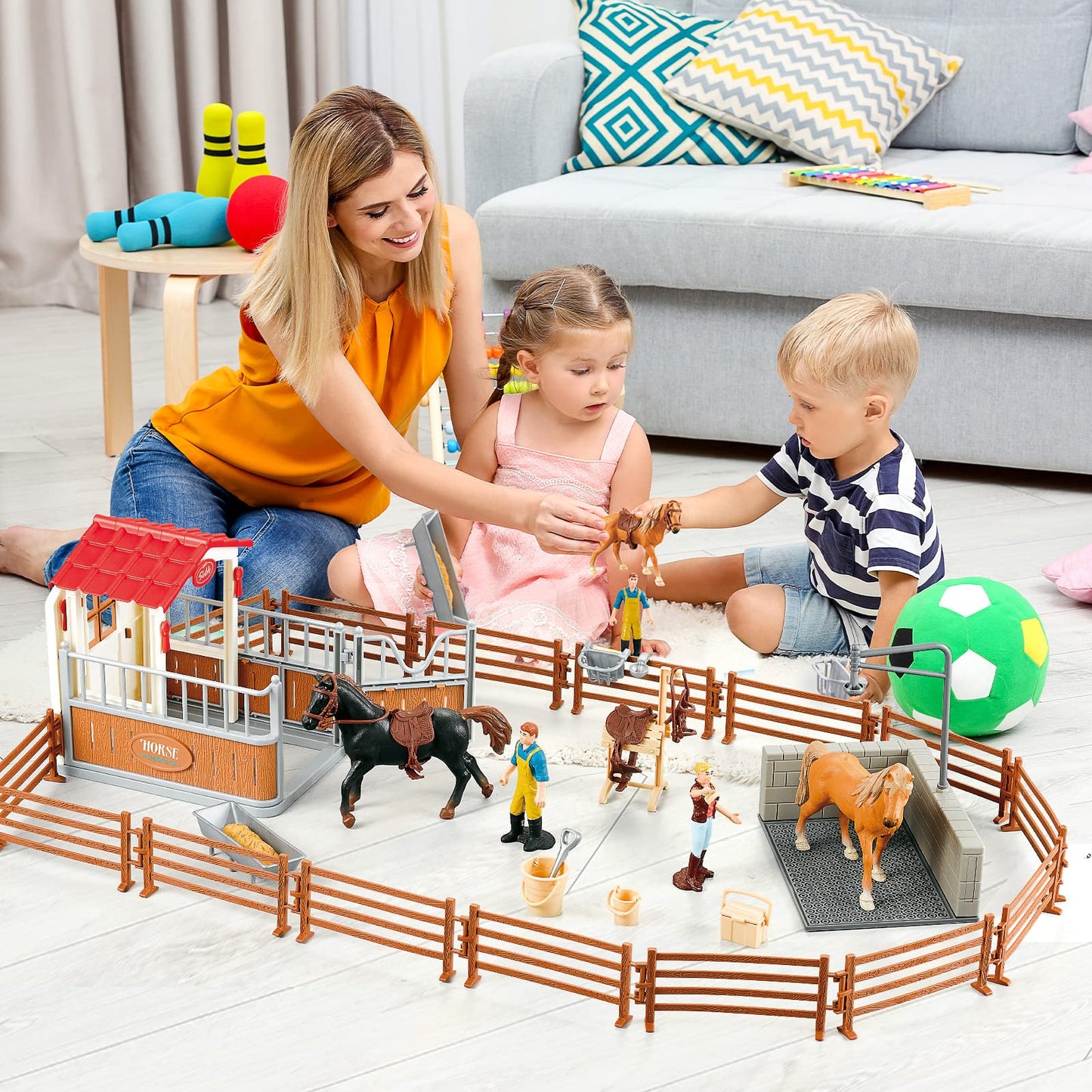 Peagprav Horse Stable Figurine Playset Horse Club With Rider Horse Wash Area Fence Figures Animal Toys Set Gifts For Girls And B