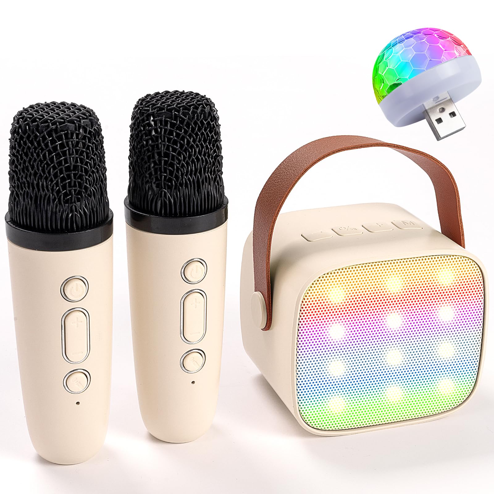 Mini Karaoke Machine - Bluetooth Portable Speaker With 2 Wireless Microphones & Led Lights, Birthday Gift For Girls & Boys Ages