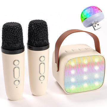 Mini Karaoke Machine - Bluetooth Portable Speaker With 2 Wireless Microphones & Led Lights, Birthday Gift For Girls & Boys Ages