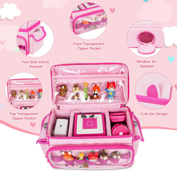 Jaffzora Carrying Case Compatible with Toniebox Starter Set Cute Storage Bag for Tonies Figures Characters Tonies Headphones & Accessories  Pink(Bag Only)