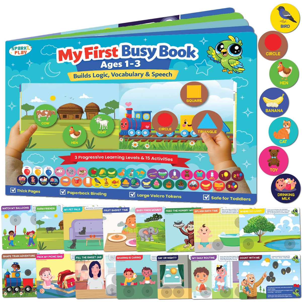 Sparklplay Busy Book For Kids Ages 13 | 15 Learning Activities For Toddlers | Educational Activities | Gift For Boys & Girls | 