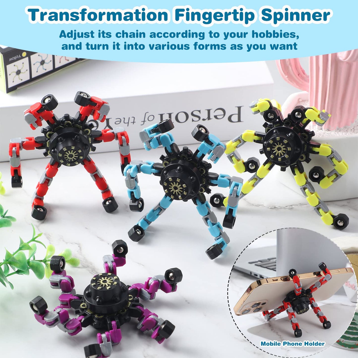 Zhanmai 12 Pack Funny Sensory Fidget Toys, Transformable Fidget Spinners Deformable Chain DIY Robot Spinner Sensory Toy, Stress