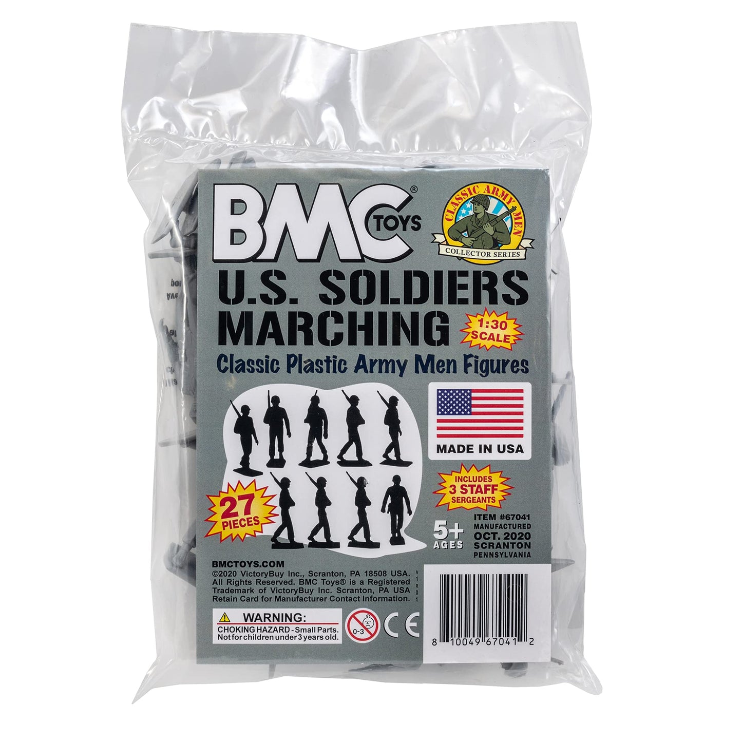 Bmc Marx Plastic Army Men Marching Us Soldiers - Gray 27Pc Ww2 Figures Made In Us