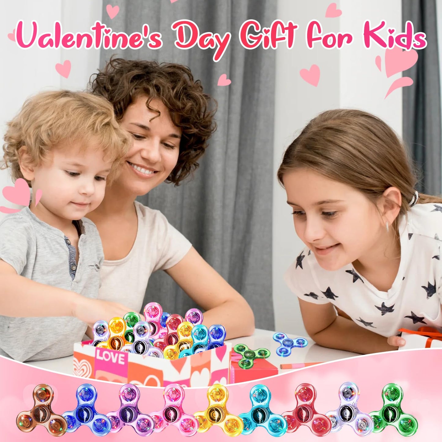 Gigilli Fidget Spinners 16 Pcs, Valentines Party Favors Led Light Up Bulk Fidget Spinners Kids 4-12, Valentine Goodie Bag Stuffe
