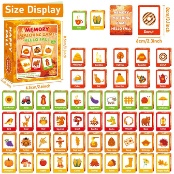 gisgfim 50 Pairs Thanksgiving Memory Matching Game Happy Fall Concentration Memory Games for Kids Educational Ages 3-8 A Fun & F