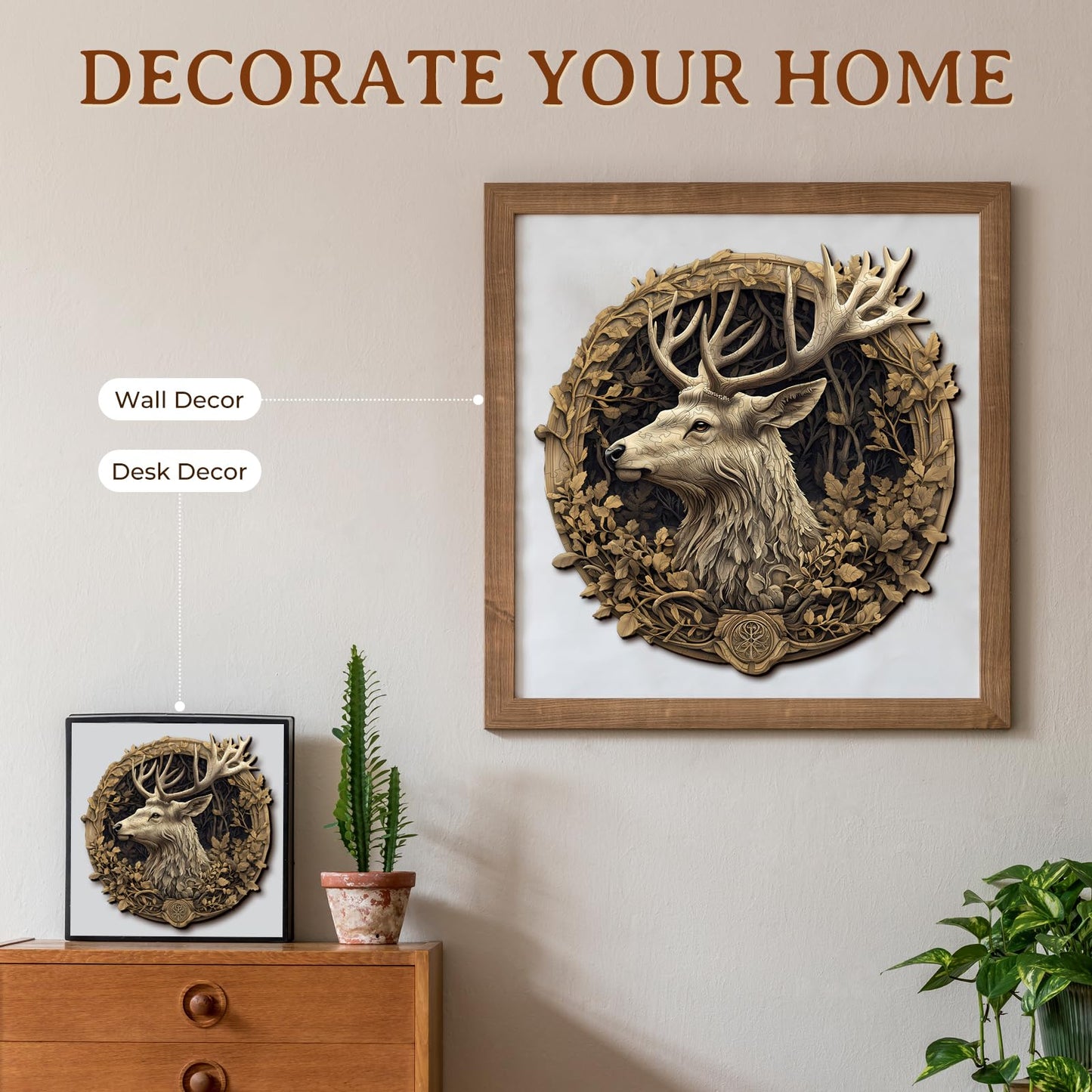 KAAYEE Wooden Puzzles for mature-themeds  3D Vision Effect 3D Deer Wooden Jigsaw Puzzles Unique Shape Advanced Wood Puzzle mature-themed  3D Effect Flat Puzzle Birthday Gifts Family Game (17.3 * 17.1in 425pcs)