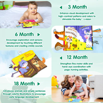 Richgv 2 Packs Baby Books Toys 0-6-12 Months, Touch And Feel Soft Crinkle Books For Newborn Infant Baby 0-3-6-12 Months, Baby Valentines Gifts Shower Books Carseat Toys Christmas Stocking Stuffers