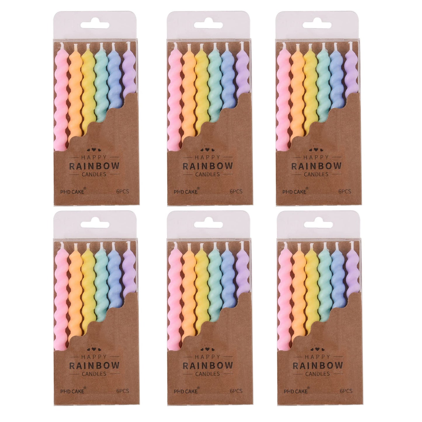 PHD CAKE 36-Count Rainbow Spiral Birthday Candles with Holders, Party Candles, Cake Candles