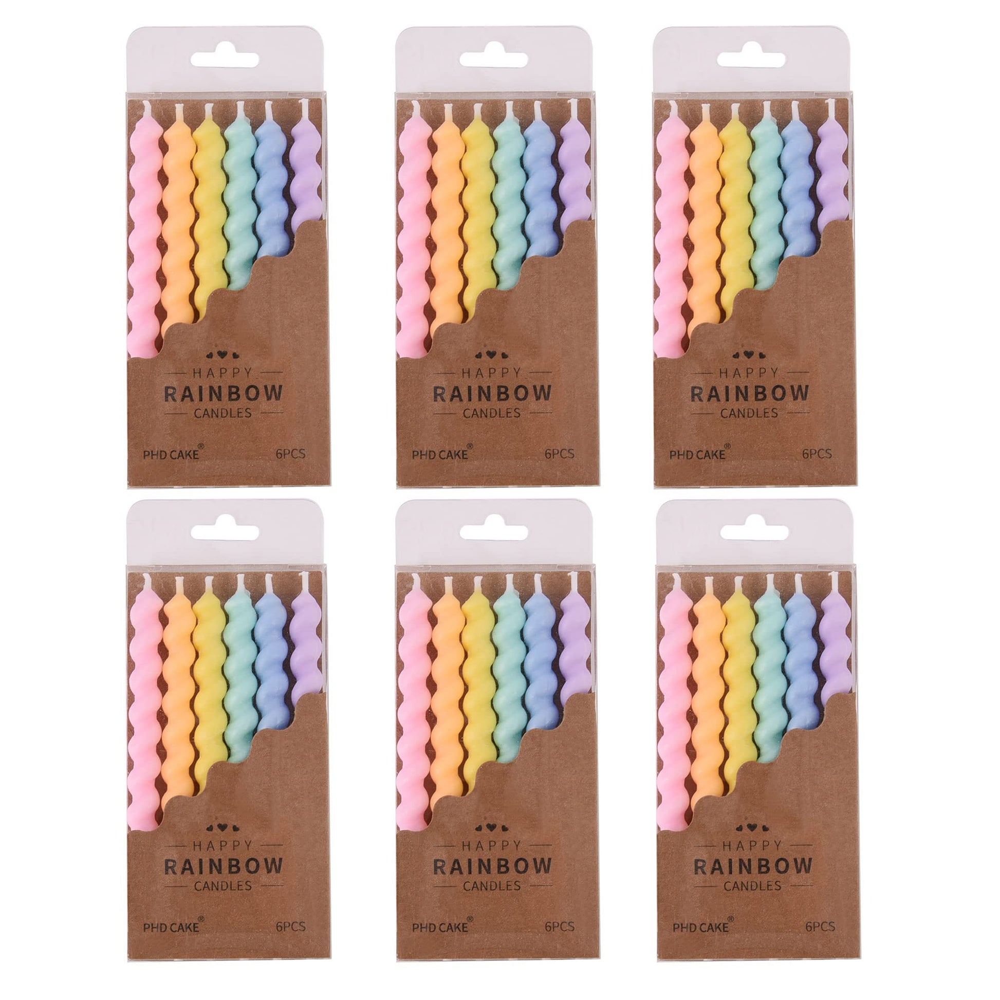 PHD CAKE 36-Count Rainbow Spiral Birthday Candles with Holders, Party Candles, Cake Candles