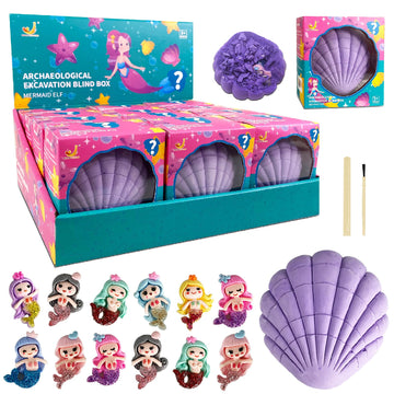 Hitish Mermaid Dig Kit, 12 Surprise Mermaid Discover, Great Science Stem Toys Mining Set, Party Favor Geology Gifts For Kids, Ag