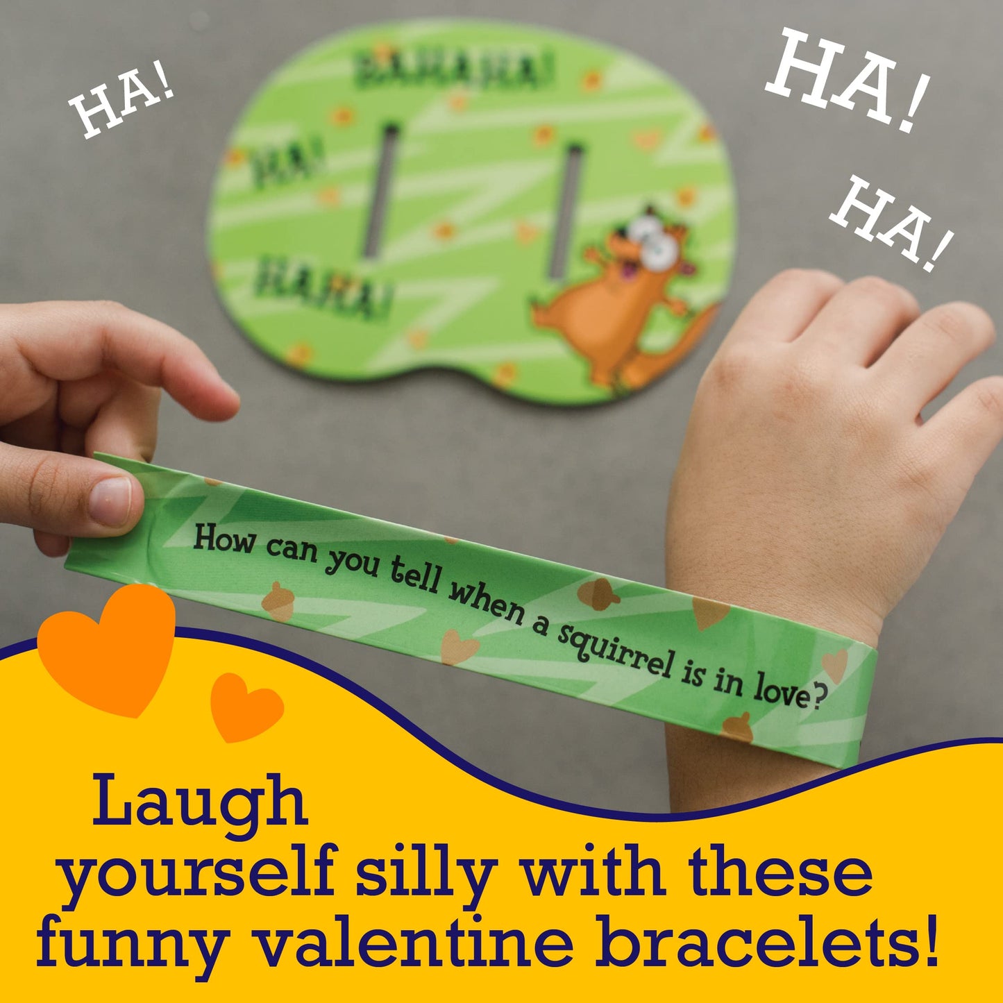 Peaceable Kingdom Valentines Cards for Kids Classroom, Set of 28 Valentines Day Gifts - Jokes Slap Bracelets