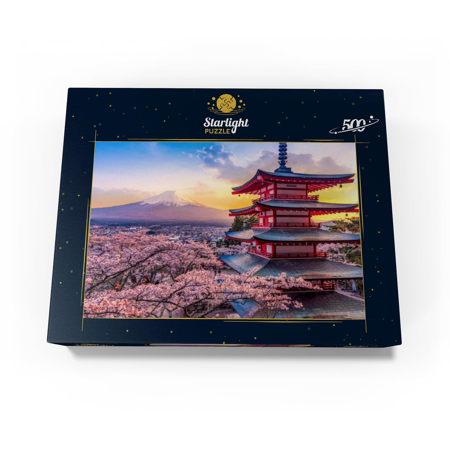 MyPuzzle Beautiful View of Mount Fuji and Chureito Pagoda at Sunset - enhanced 500 Piece Jigsaw Puzzle for mature-themeds