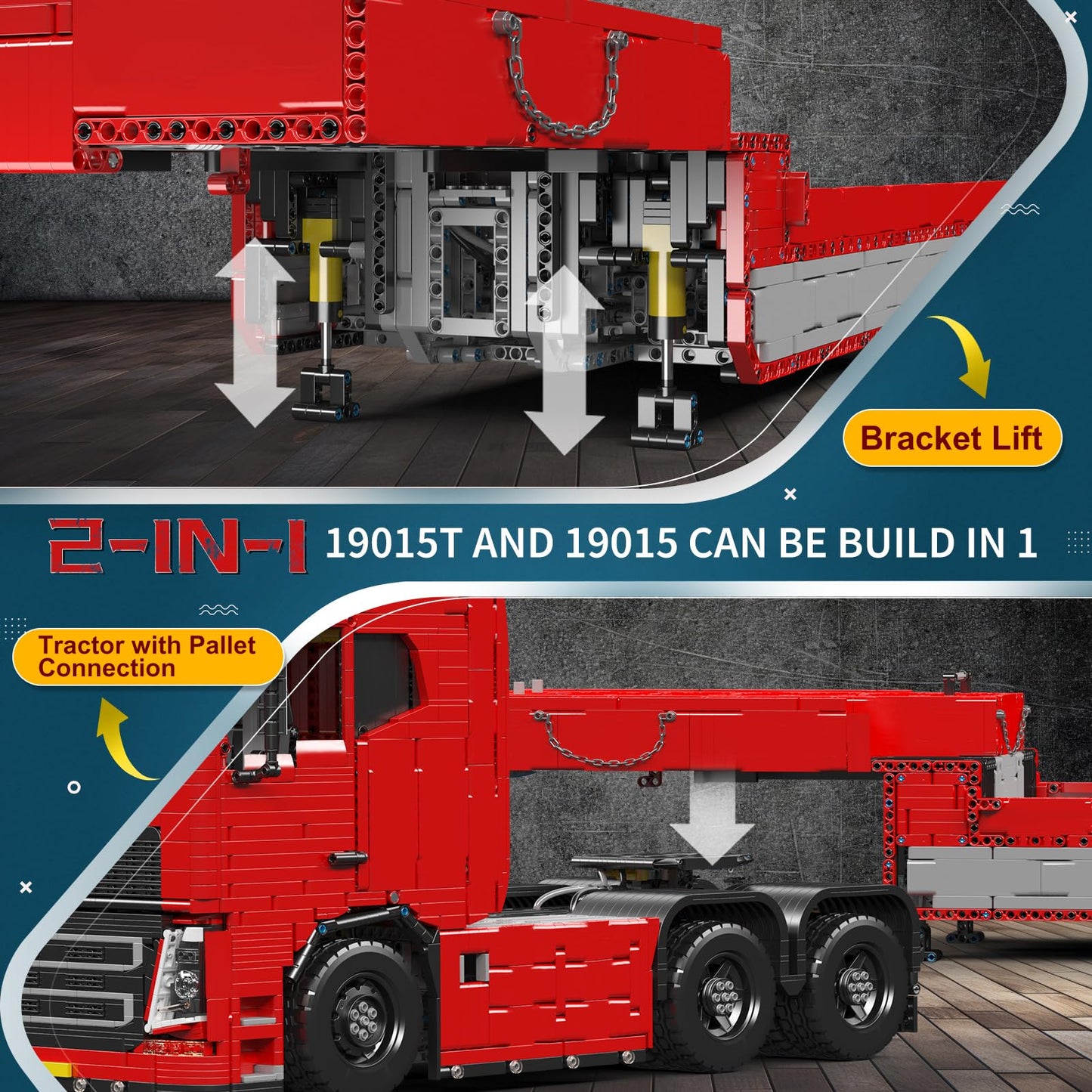 Mould King 19015T Trailer Truck Building Blocks Set, 3399 Pieces, RC Motor, Large Technik Plastic Model for Ages 14+/Adults