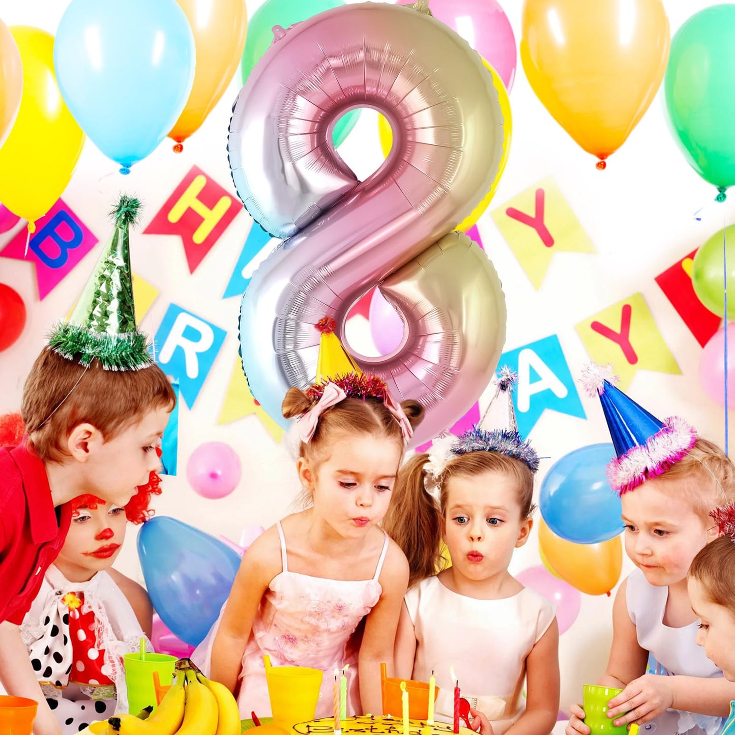 Rainbow Gradient Number 8 Balloon, 40 Inch Big Large Foil Number Balloons, Jumbo Giant Mylar Number 8 Balloons For 8 Year Old Bi