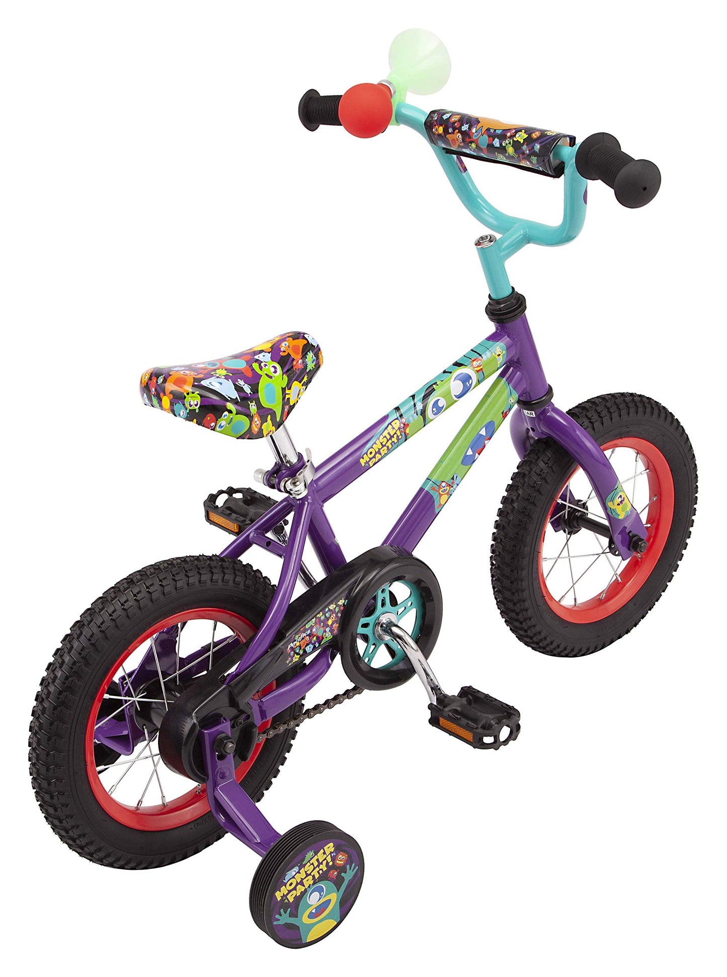 Pacific Funny Monsters Character Kids Bike For Boys And Girls, Ages 3-5 Year Old, 12-Inch Wheels, Steel Frame, Coaster Brakes, Adjustable & Quick Release Seat, Purple
